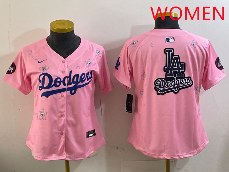 Women Los Angeles Dodgers Blank Pink Sakura Edition 2025 Nike MLB Jersey style 18->women mlb jersey->Women Jersey